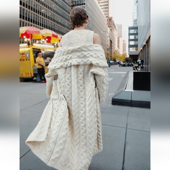 ZARA LONG CABLE KNIT COAT - Picture 3 of 7
